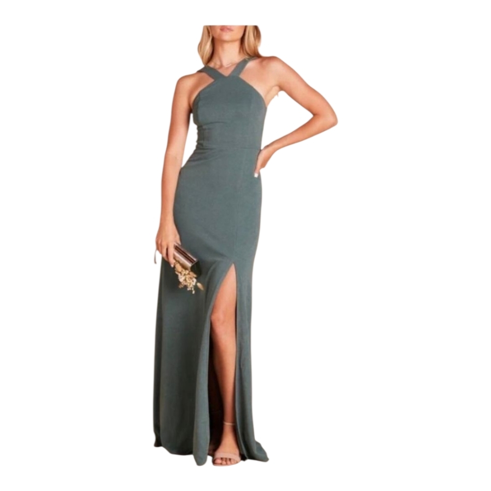 NEW Birdy Grey Gene Bridesmaid Formal Dress Halter Style Sea Glass Medium